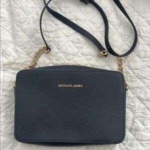 Michael Kors Blue and Gold Crossbody Bag with Saffiano Leather